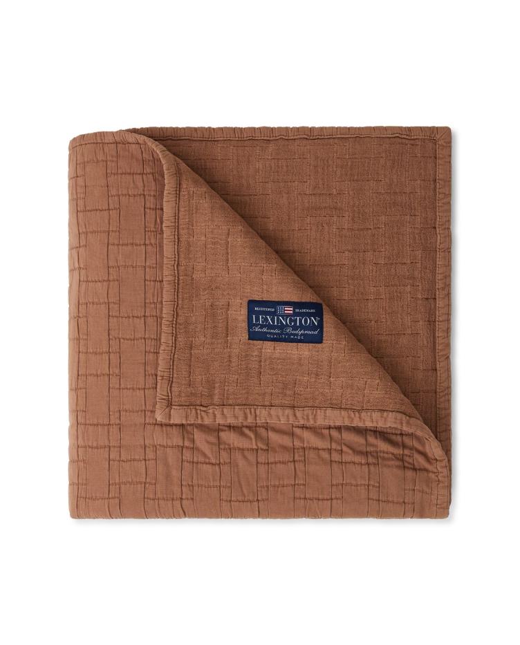 Basket Structured Cotton Bedspread, Mid Brown 160x240