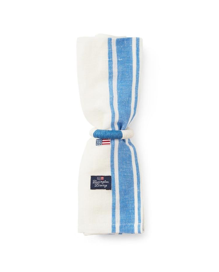 Linen Cotton Napkin with Side Stripes White/Blue 50x50